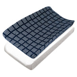 2-Piece Organic Cotton Printed & Terry Changing Pad Cover Set, Sketchy Square Dark Navy