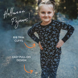 Halloween Matching Family Pajamas, Tossed Skulls Black