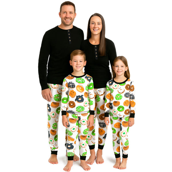 Organic Cotton Holiday Matching Family Pajamas, Spoo-oo-keey Donuts Green