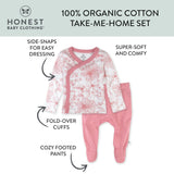 2-Piece Take-Me-Home Side-Snap Top and Pant Set, Sketchy Floral Pink