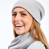 Cashmere Knit Hat, Light Gray Heather