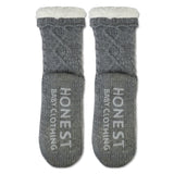 Sherpa Lined Cable Slipper Sock, Marled Heather Grey