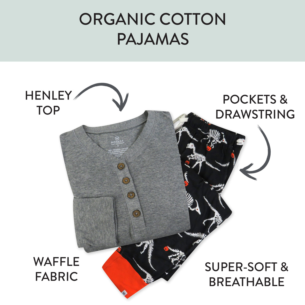 Organic Cotton Holiday Matching Family Pajamas, Dino Ween