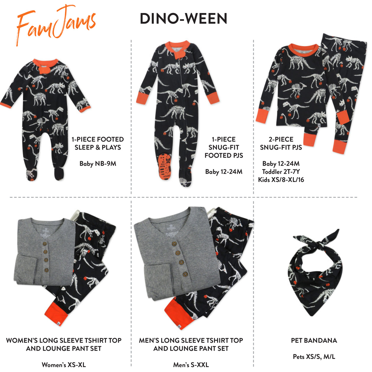 Organic Cotton Holiday Matching Family Pajamas, Dino Ween