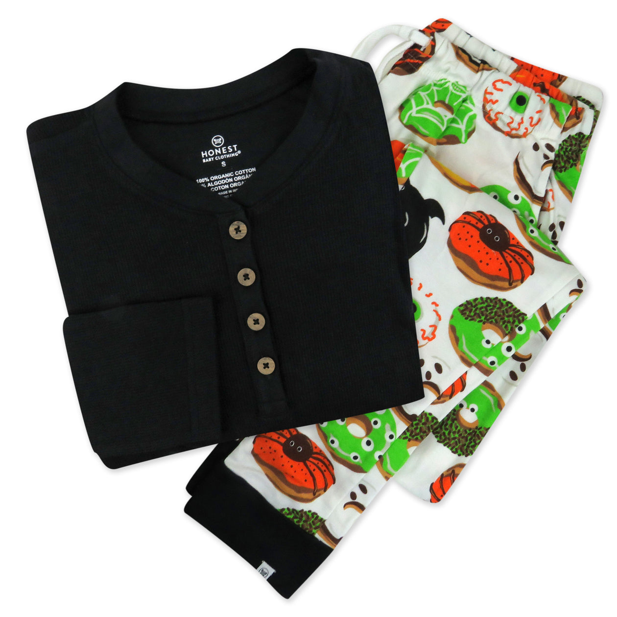 Organic Cotton Holiday Matching Family Pajamas, Spoo-oo-keey Donuts Green