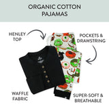 Go to slide 14, Organic Cotton Holiday Matching Family Pajamas, Spoo-oo-keey Donuts Green