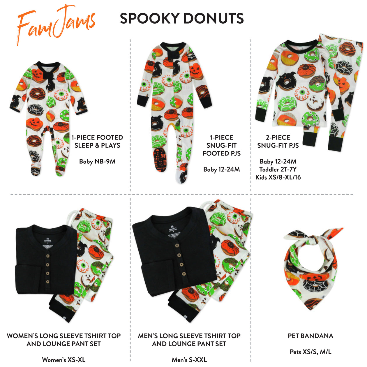 Organic Cotton Holiday Matching Family Pajamas, Spoo-oo-keey Donuts Green