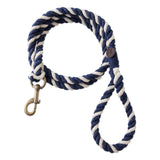 Simple Twisted Cotton Leash with Handle, Navy/Natural