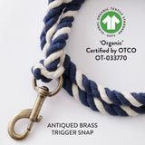 Simple Twisted Cotton Leash with Handle, Navy/Natural