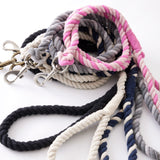 Simple Twisted Cotton Leash with Handle, Navy/Natural