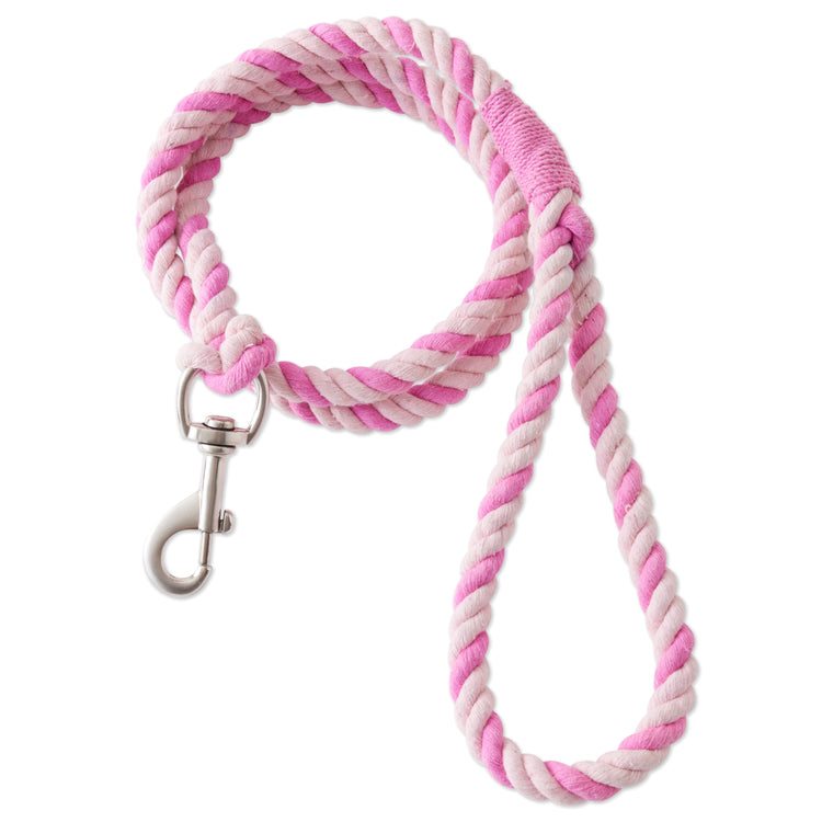 Simple Twisted Cotton Leash with Handle, Soft Pink/Bright Pink