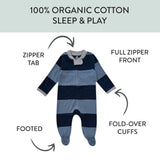 Organic Cotton Sleep & Play, Rugby Stripe Navy