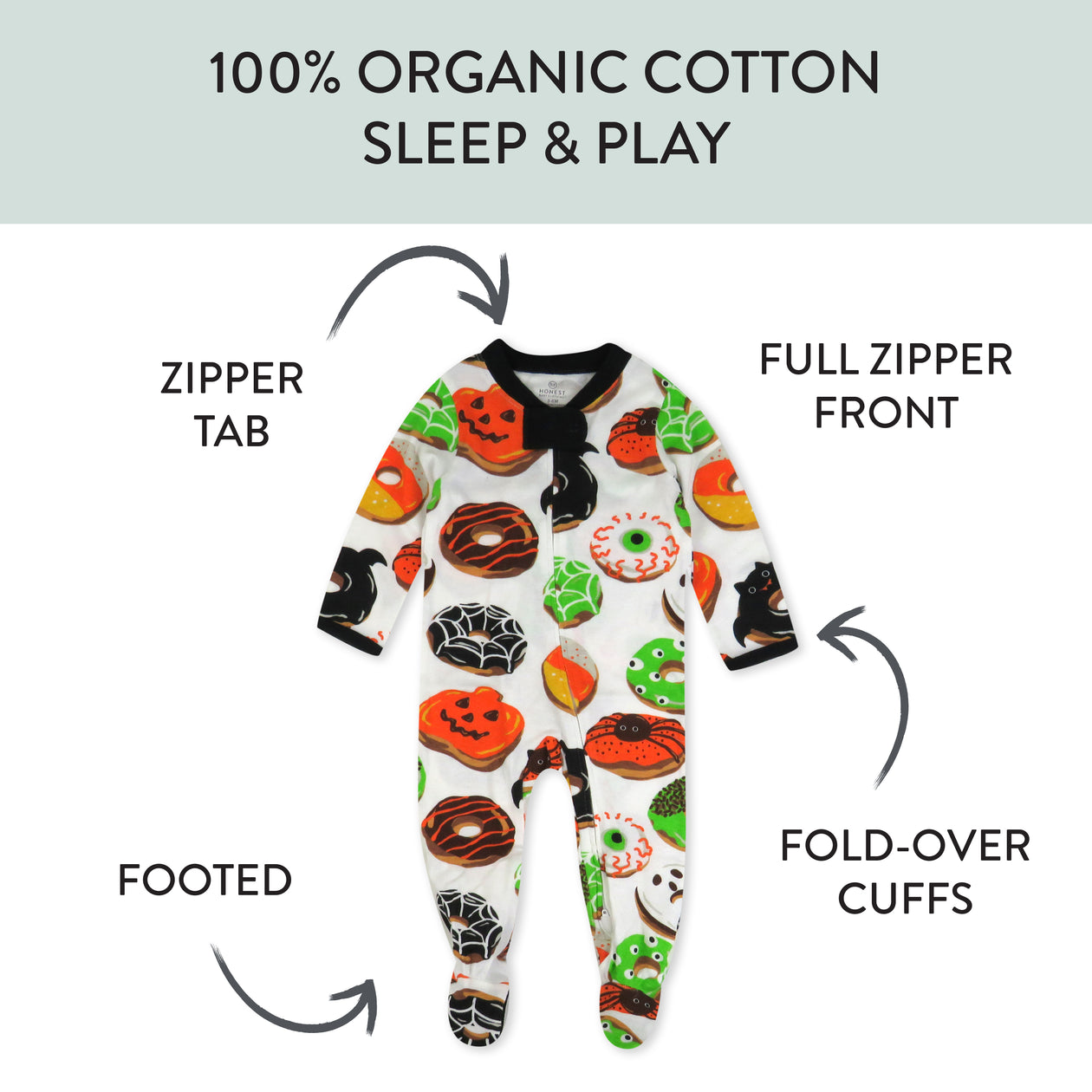 Organic Cotton Holiday Matching Family Pajamas, Spoo-oo-keey Donuts Green