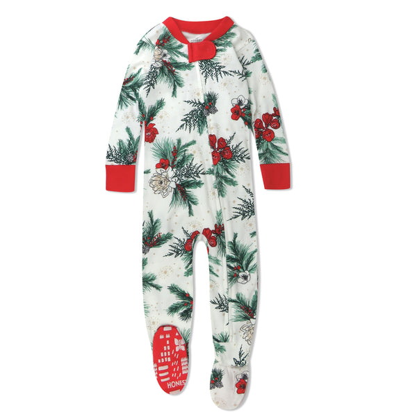 Organic Cotton Holiday Snug-Fit Footed Pajama, Holiday Pine Floral
