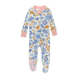 Organic Cotton Snug-Fit Footed Pajama, Painterly Floral Blue