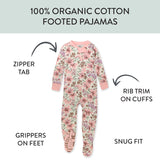 Organic Cotton Snug-Fit Footed Pajamas, Painted Floral Pink