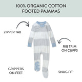 Organic Cotton Snug-Fit Footed Pajamas, Rugby Stripe Light Heather Gray