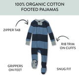 Organic Cotton Snug-Fit Footed Pajamas, Rugby Stripe Navy