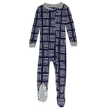 Organic Cotton Snug-Fit Footed Pajama, Sketchy Square Dark Navy