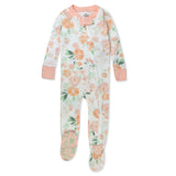 Organic Cotton Snug-Fit Footed Pajamas, White Peach Blossom Floral