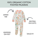 Organic Cotton Snug-Fit Footed Pajamas, White Peach Blossom Floral