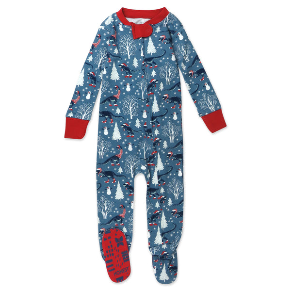 Organic Cotton Holiday Snug-Fit Footed Pajama, Winter Dinoland