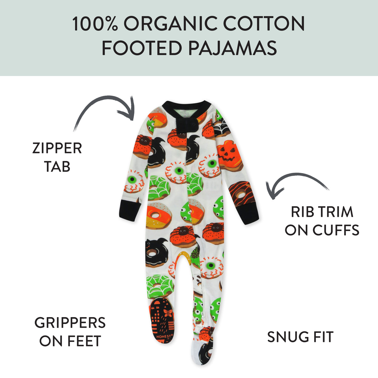 Organic Cotton Holiday Matching Family Pajamas, Spoo-oo-keey Donuts Green