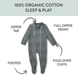 2-Pack Organic Cotton Sleep & Plays, Gray Plaid