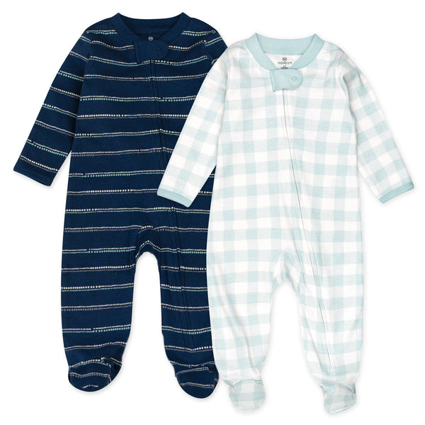 2-Pack Organic Cotton Sleep & Plays, Painted Buffalo Check Whispering Blue