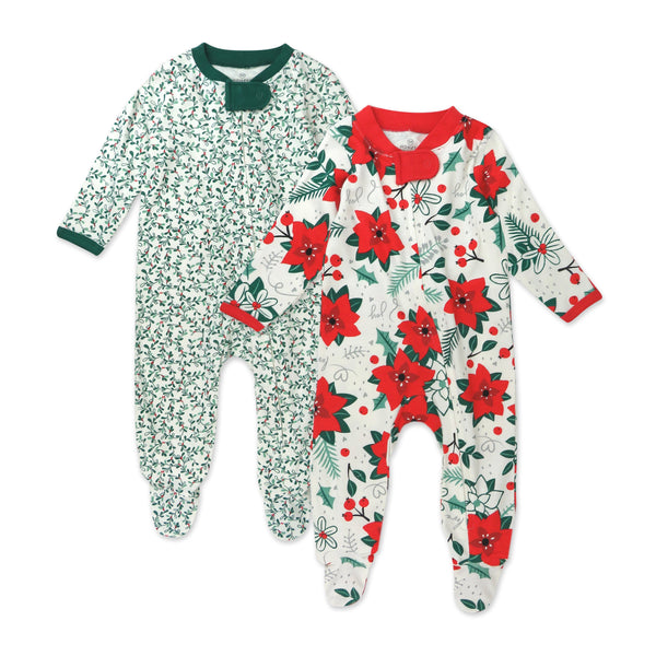 2-Pack Organic Cotton Holiday Sleep & Plays, Holiday Floral