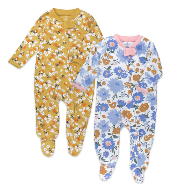 2-Pack Organic Cotton Sleep & Plays, Painterly Floral Blue