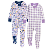 2-Pack Organic Cotton Snug-Fit Footed Pajamas, Purple Check