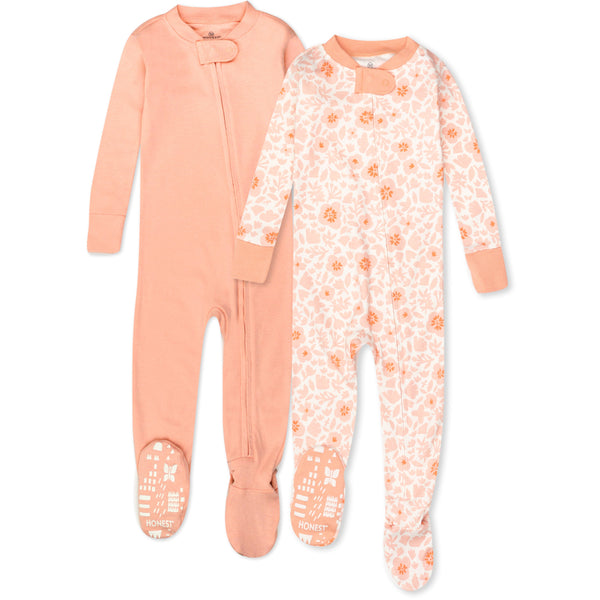 2-Pack Organic Cotton Snug-Fit Footed Pajamas, Peach Skin Papercut Floral