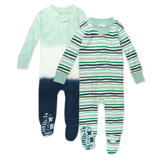 2-Pack Organic Cotton Snug-Fit Footed Pajamas, Dip Dye Frosty Blue