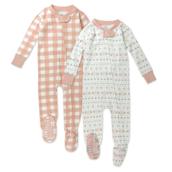 2-Pack Organic Cotton Holiday Snug-Fit Footed Pajama, Fair Isle Ivory Pink