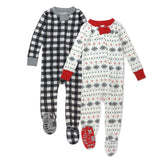 2-Pack Organic Cotton Holiday Snug-Fit Footed Pajamas, Fair Isle Ivory