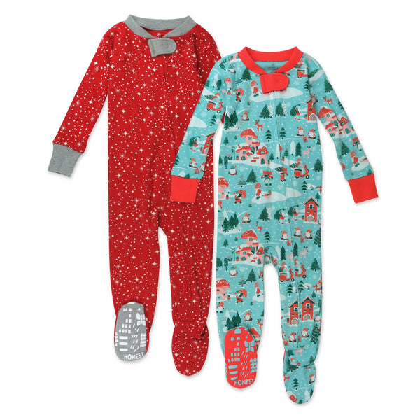 2-Pack Organic Cotton Holiday Snug-Fit Footed Pajamas, Gnome Holiday