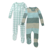 2-Pack Organic Cotton Snug-Fit Footed Pajama, Jumbo Stripe Sage