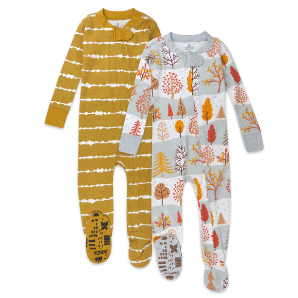 2-Pack Organic Cotton Snug-Fit Footed Pajamas, Shibori Stripe Honey