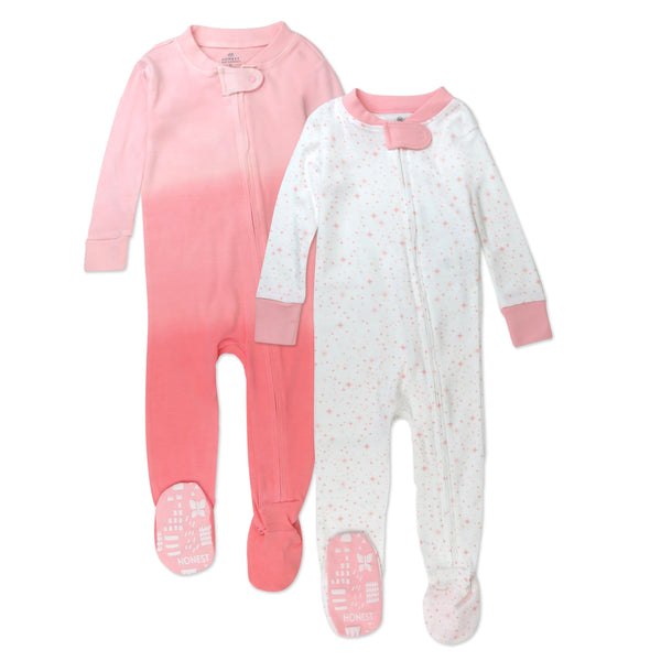 2-Pack Organic Cotton Snug-Fit Footed Pajama, Twinkle Star White/Pink