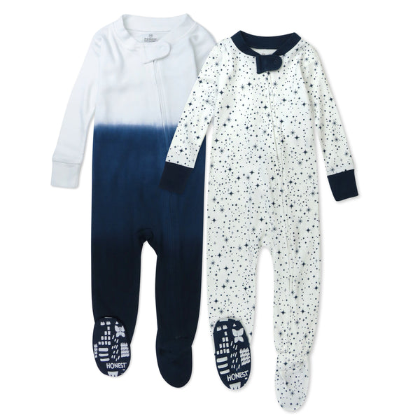 2-Pack Organic Cotton Snug-Fit Footed Pajama, Twinkle Star White/Navy