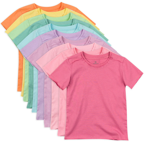 10-Pack Organic Cotton Short Sleeve T-Shirts, Rainbow Pinks
