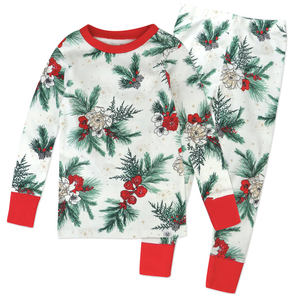2-Piece Organic Cotton Holiday Pajama, Holiday Pine Floral