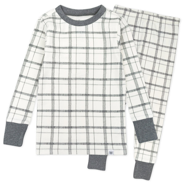 2-Piece Organic Cotton Pajama, Hand Drawn Plaid Snow White