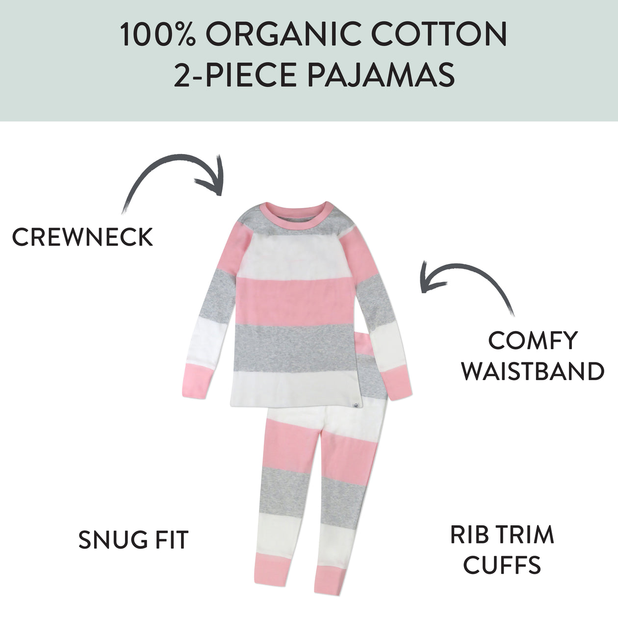 Organic Cotton Girls Pajamas For Babies & Toddlers, Jumbo Stripe Petal Pink