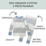 2-Piece Organic Cotton Pajamas, Rugby Stripe Light Heather Gray