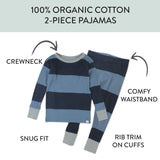2-Piece Organic Cotton Pajamas, Rugby Stripe Navy