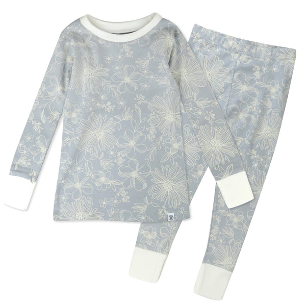 2-Piece Organic Cotton Pajamas, Sketchy Floral Gray