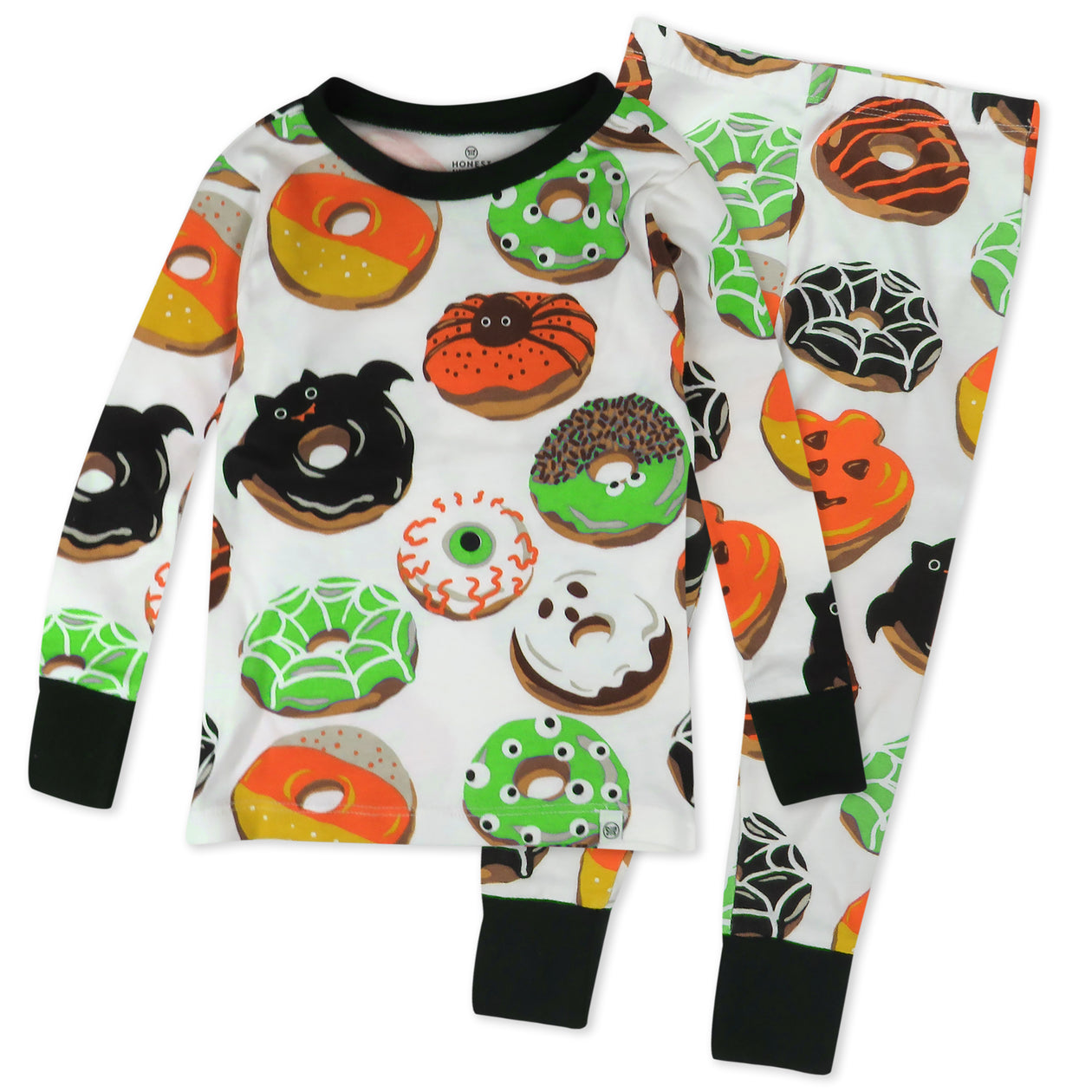 Organic Cotton Holiday Matching Family Pajamas, Spoo-oo-keey Donuts Green
