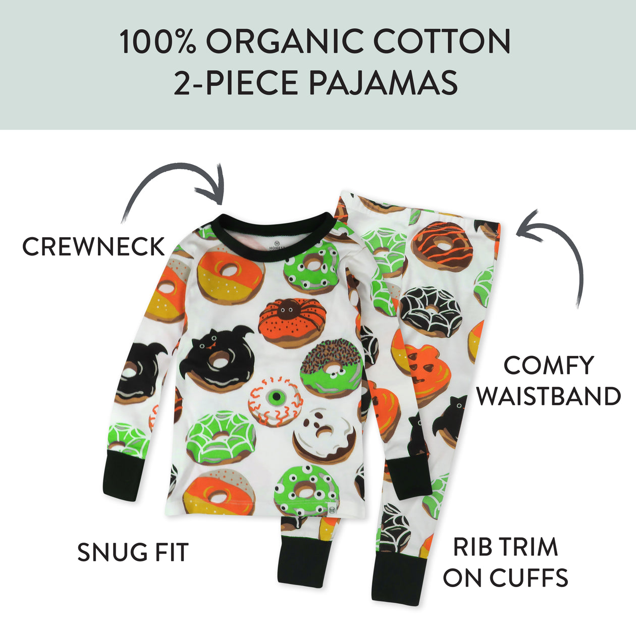Organic Cotton Holiday Matching Family Pajamas, Spoo-oo-keey Donuts Green